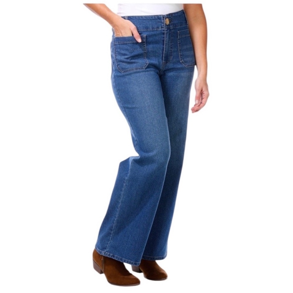 NEW Rafaella Denim Wide Leg Jeans Plus Size 14 Patch Pockets Casual Boho Preppy - Picture 4 of 9